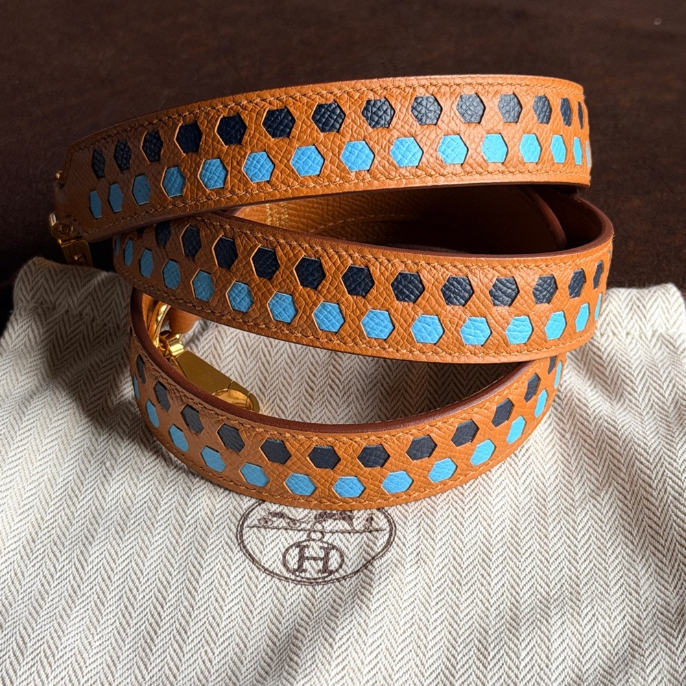 🧡Hermes🧡Tresage de Cuir Exagon Epsom Leather Gold/Gold Shoulder Strap